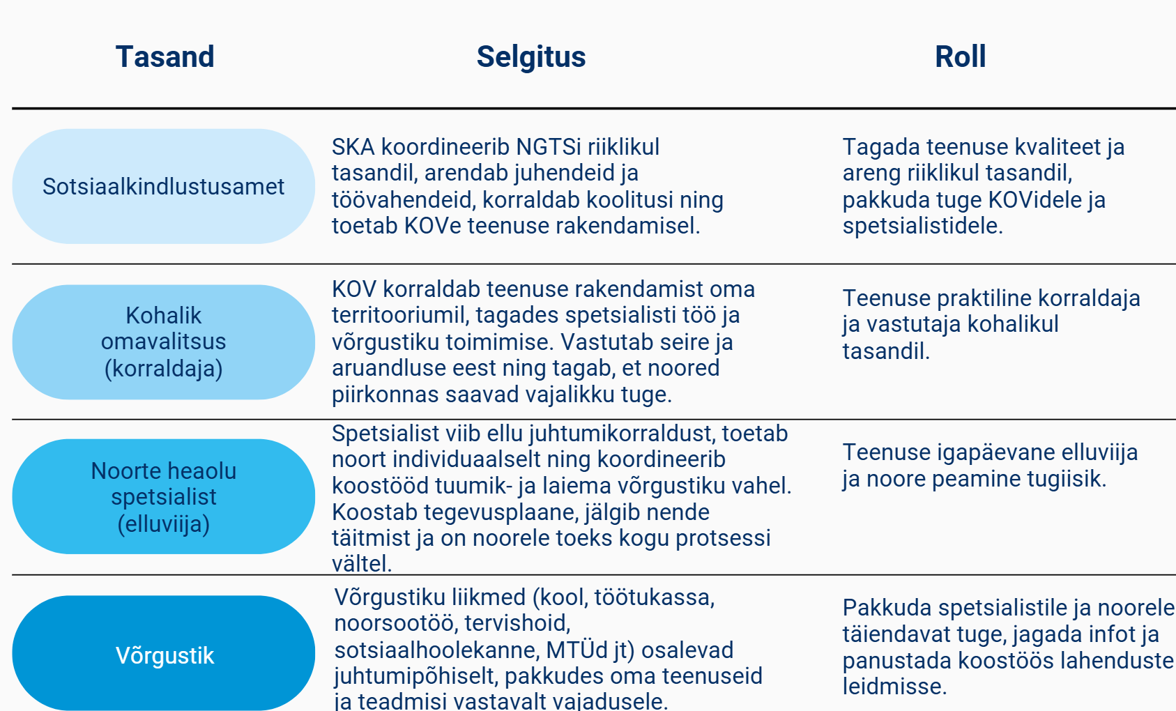 NGTS struktuur ja vastutused